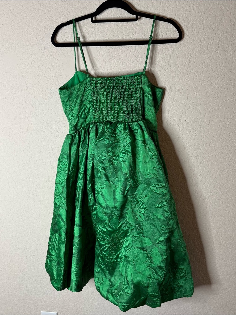 ANTHROPOLOGIE Green Jacquard Bubble Hem Mini Dress Size 12 - Picture 4 of 5